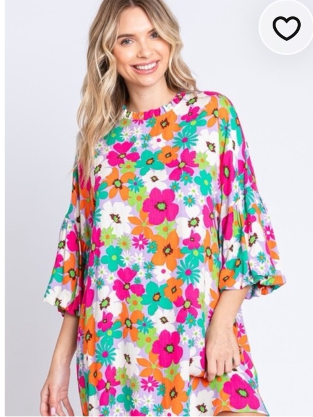 GeeGee Floral Puff Sleeve Shift Dress Retro Mod Flower Power Dopamine Dressing S